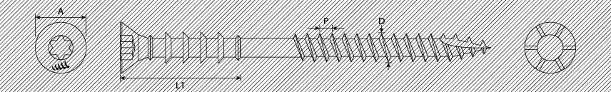 Carpentry wood spacer screws TX flat head w/ribs and 2 different threads type 17